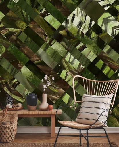 Geometrisch groen hout behang Geometrisch groen hout behang