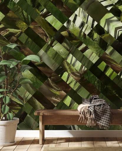 Geometrisch groen hout behang