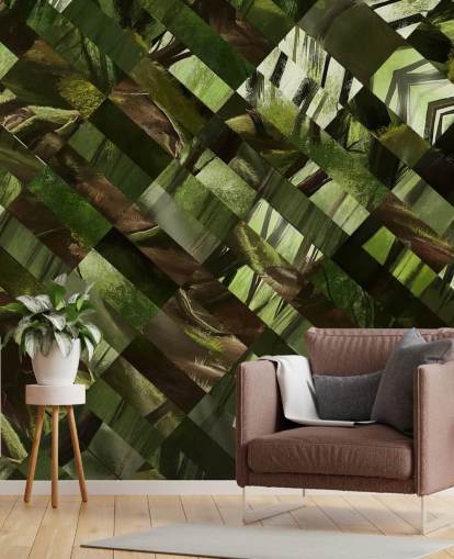 Geometric Green Wood Wallpaper
