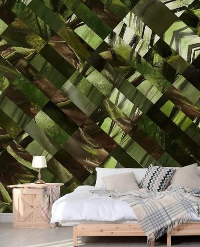 Papel pintado madera verde geométrica