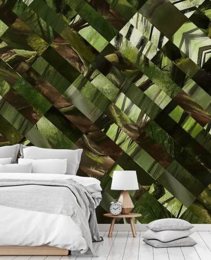 Geometric Green Wood Wallpaper