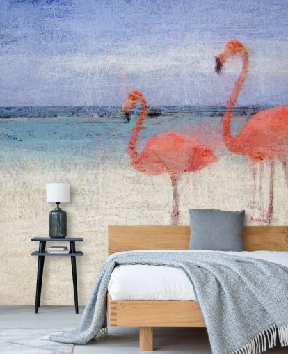 Painted Flamingos at the Beach Mural 