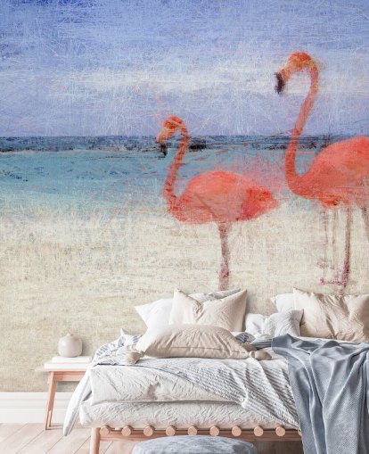 Malte flamingoer på stranden Mural 