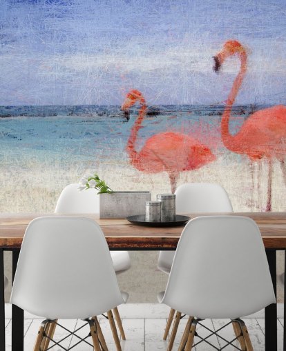 Painted Flamingos at the Beach Mural 