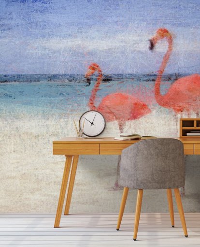 Painted Flamingos at the Beach Mural 