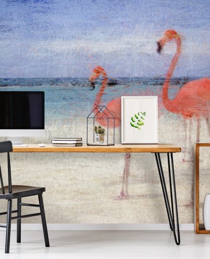 Painted Flamingos at the Beach Mural 
