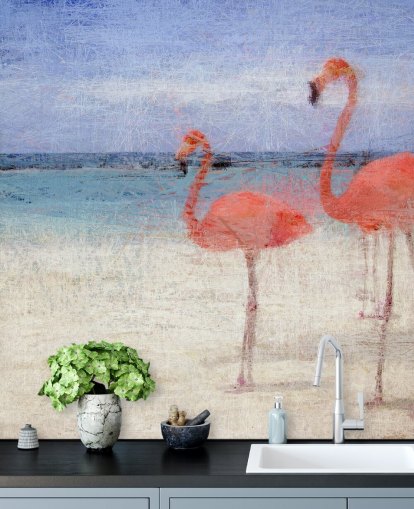 Painted Flamingos at the Beach Mural 