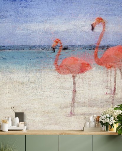 Painted Flamingos at the Beach Mural 