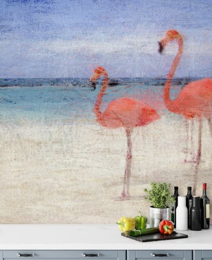 Painted Flamingos at the Beach Mural 