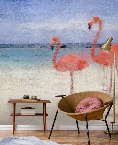 Painted Flamingos at the Beach Mural 