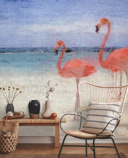 Painted Flamingos at the Beach Mural 