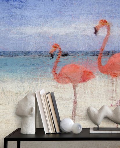 Painted Flamingos at the Beach Mural 