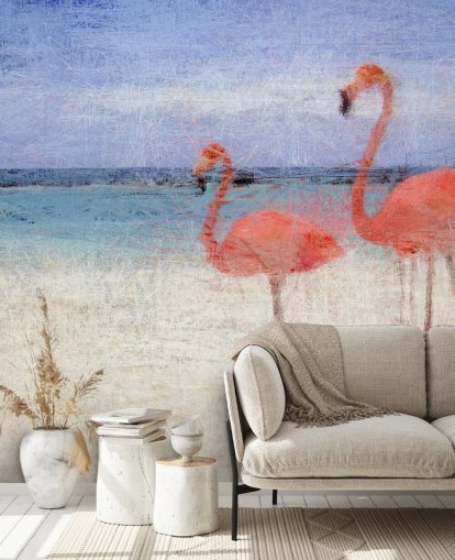 Painted Flamingos at the Beach Mural 