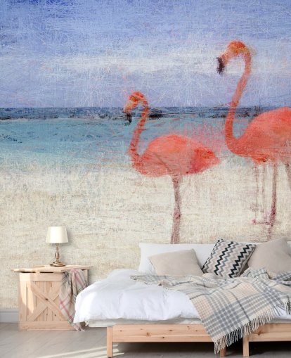 Painted Flamingos at the Beach Mural 