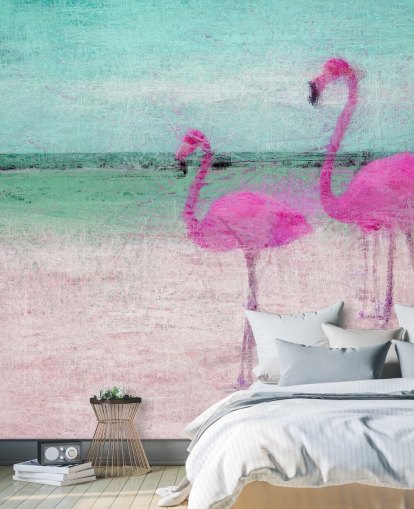 Painted Flamingos at the Beach Mural 