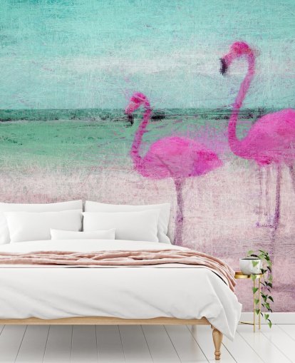 Painted Flamingos at the Beach Mural Painted Flamingos at the Beach Mural