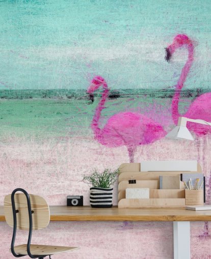 Painted Flamingos at the Beach Mural 
