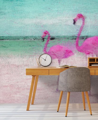Painted Flamingos at the Beach Mural 