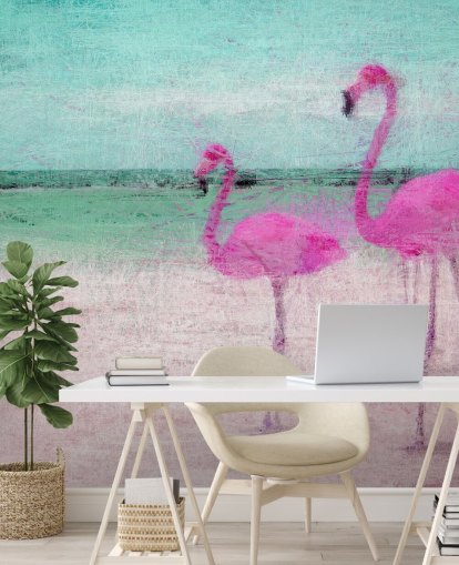 Painted Flamingos at the Beach Mural 