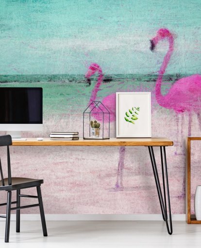 Painted Flamingos at the Beach Mural Painted Flamingos at the Beach Mural