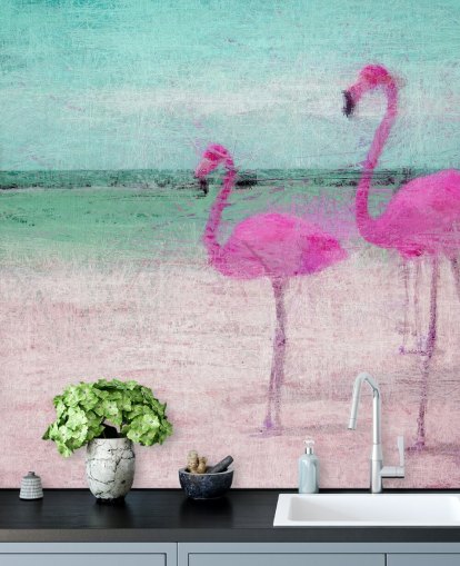 Painted Flamingos at the Beach Mural 
