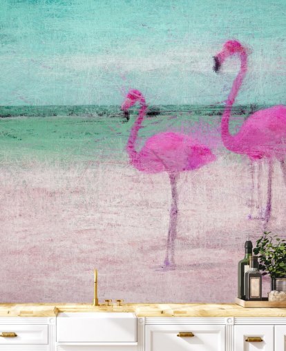 Painted Flamingos at the Beach Mural 