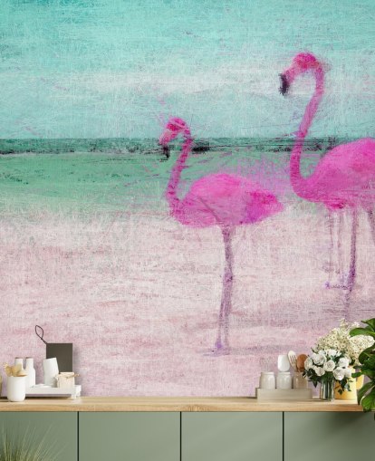 Painted Flamingos at the Beach Mural 