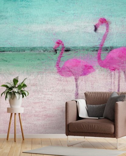 Painted Flamingos at the Beach Mural 