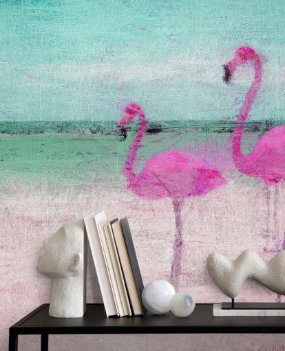 Painted Flamingos at the Beach Mural 