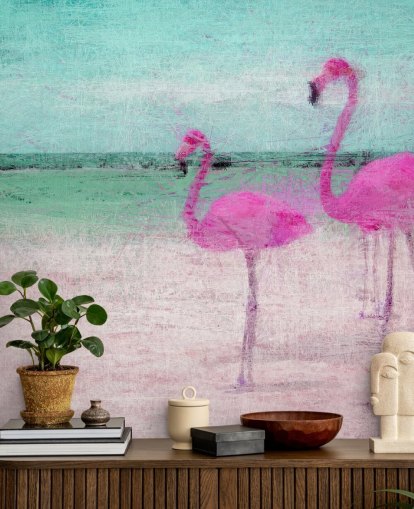 Painted Flamingos at the Beach Mural 