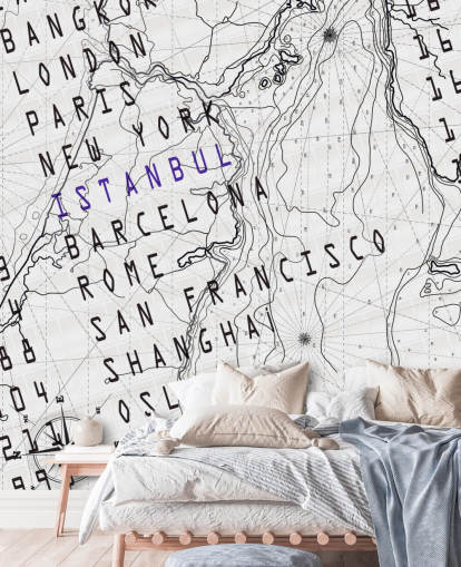 Black and White Map Mural Black and White Map Mural