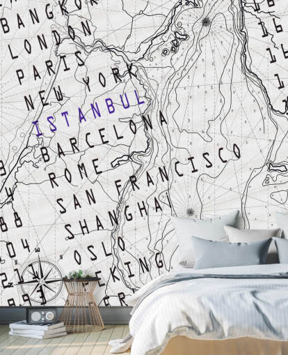 Black and White Map Mural