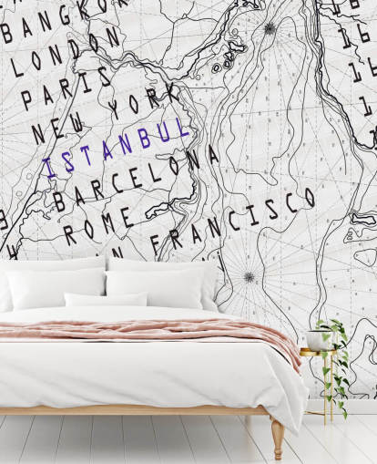 Black and White Map Mural