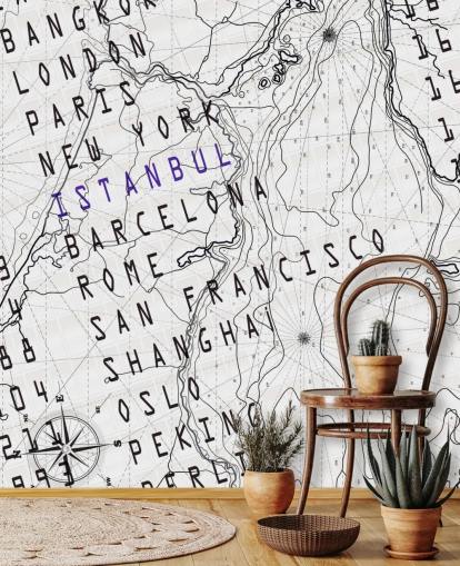 Decorazione murale con mappa in bianco e nero