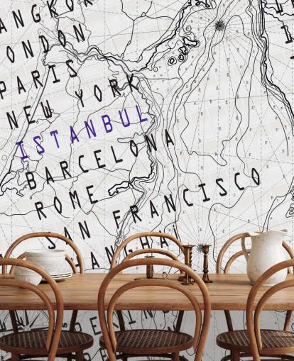 Black and White Map Mural