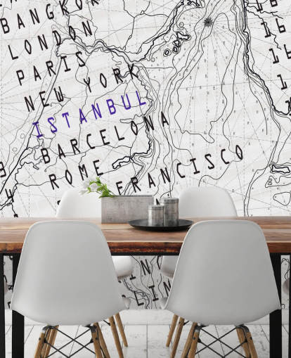 Black and White Map Mural