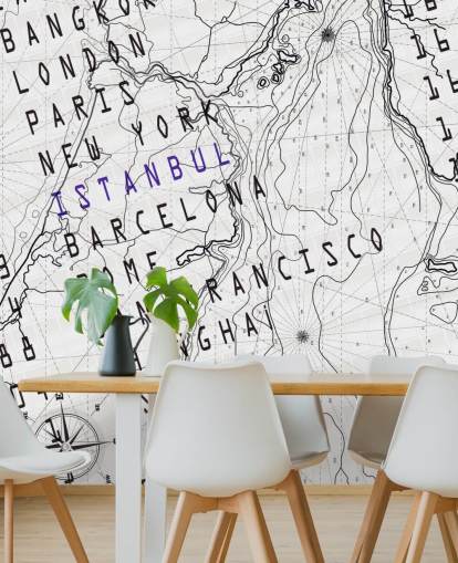 Black and White Map Mural