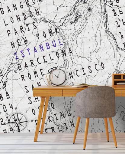 Black and White Map Mural