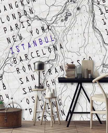 Decorazione murale con mappa in bianco e nero Decorazione murale con mappa in bianco e nero