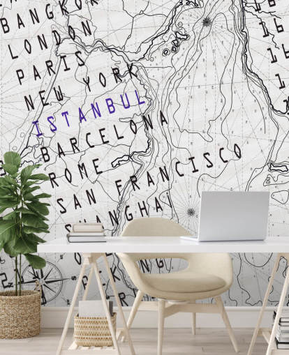 Black and White Map Mural