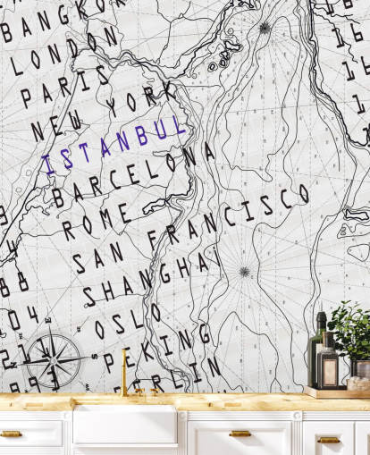 Black and White Map Mural