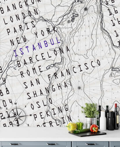 Black and White Map Mural