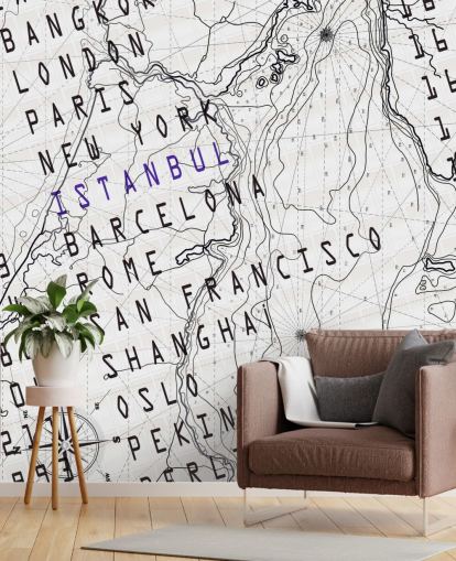 Decorazione murale con mappa in bianco e nero
