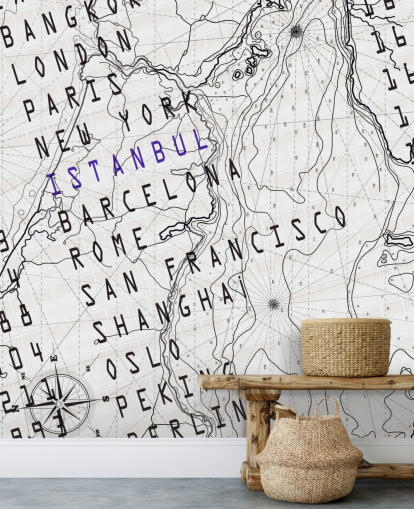 Black and White Map Mural