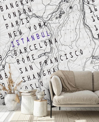 Black and White Map Mural