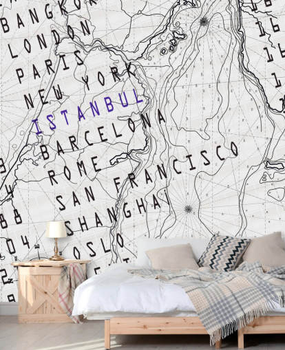 Black and White Map Mural