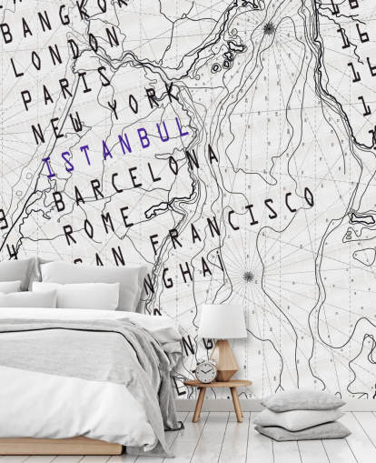 Decorazione murale con mappa in bianco e nero