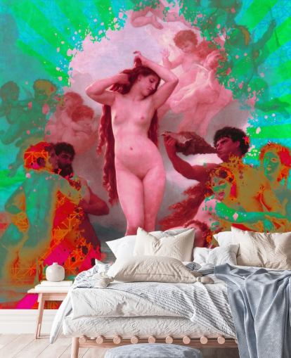 green and pink abstract art vintage art wallpaper