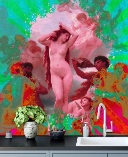 art abstrait vert et rose papier peint d'art vintage art abstrait vert et rose papier peint d'art vintage