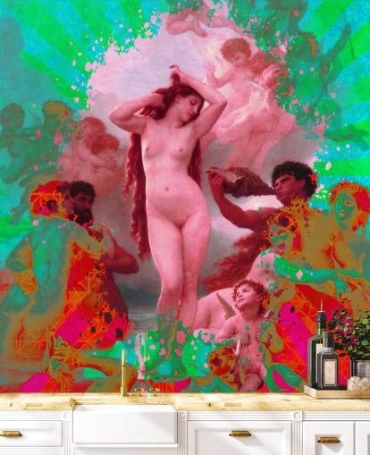 green and pink abstract art vintage art wallpaper